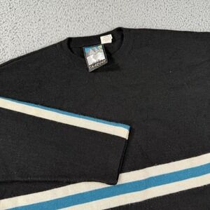 Takeout Sweater Mens Medium Wool Blend Pullover Skate Black Blue Stripe‎ 90s